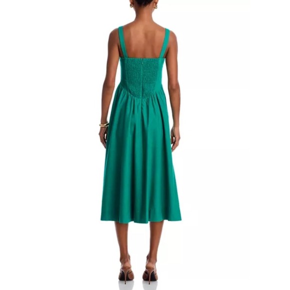 Aqua Green‎ Midi Dress Women's L Square Neck Tie Front Rayon Linen Blend - Picture 2 of 9